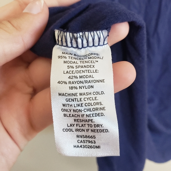 Halogen lace trim top baby doll style t-shirt S navy blue - Picture 3 of 4